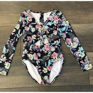 Art Class Girls Multicolor Floral Long Sleeve Rash guard Swimsuit UPF 50+ XL 14